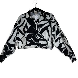 NEW Magaschoni Blouse Black & White Floral Linen Cropped Size XS NWT Oversized